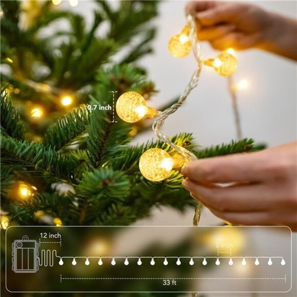 Globe Fairy String Lights 33ft 80 LED Battery Operated Waterproof Indoor Outdoor - Picture 5 of 7